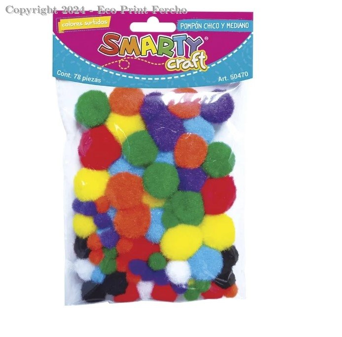 Pompones Chicos y Medianos 78 Piezas Smarty