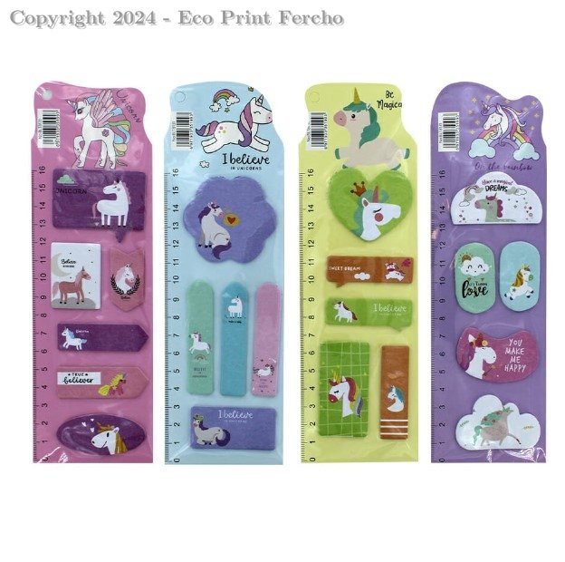 Blíster 5 post-it notas adhesivas con diseño de unicornio