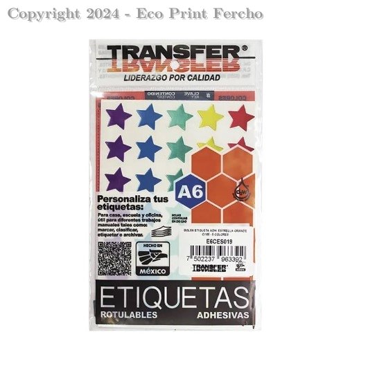 Estrellita Adhesiva Grande Colores Bolsa con 105 Piezas Transfer
