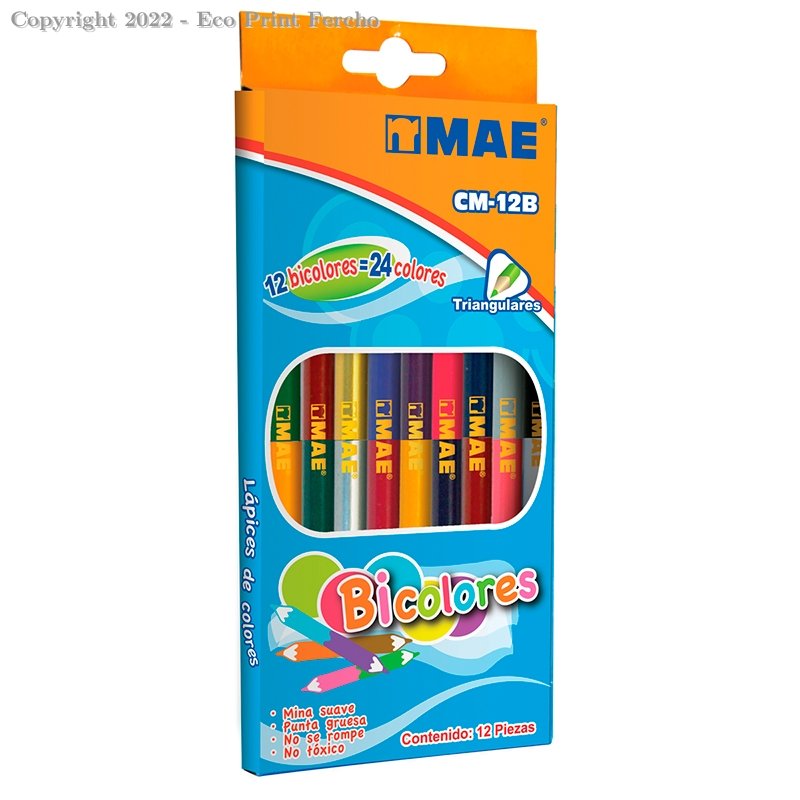Caja De Lapices Bicolores Triangulares 12 Bicolor 24 Colores Mae